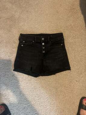American Eagle Next Level Stretch Black Button-Fly Denim Shorts